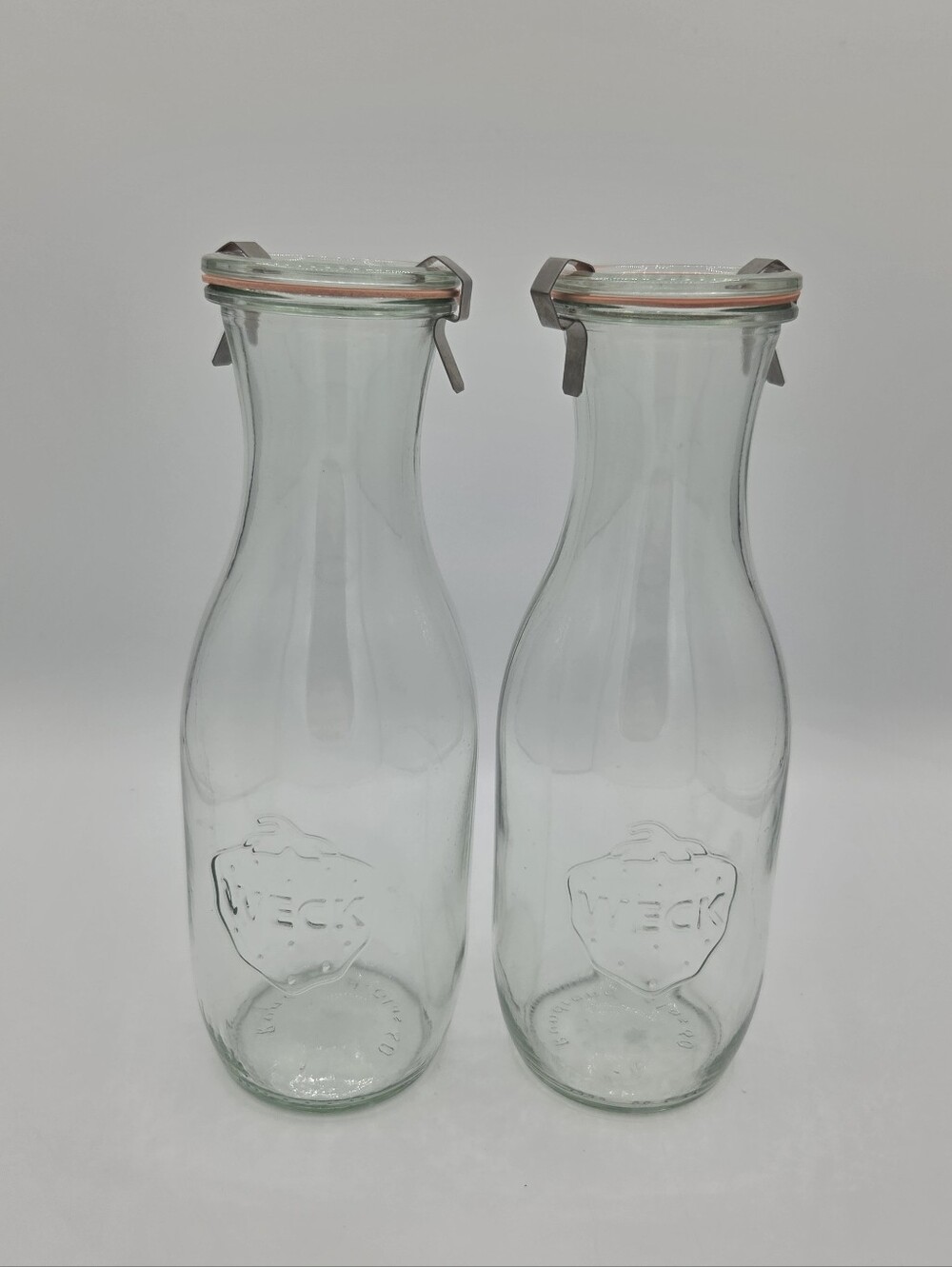 WECK 1L Clear Glass Canning Jar Bottle Set of 2 w/ Lid & Clamp Model 766